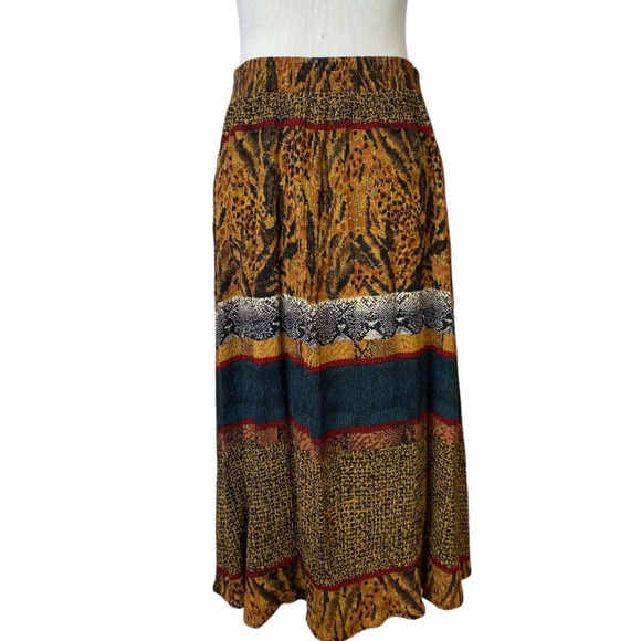 Vintage Melrose Multicolor Animal print stripe midi skirt wrap style Size Medium - Picture 2 of 7
